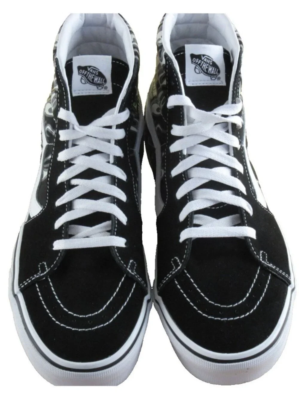 Vans Men's Sk8-Hi Flame Skull Black True White Canvas Suede shoes Size 11 NEW